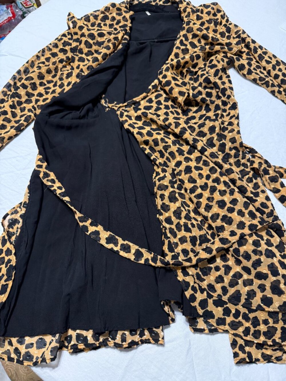 Women's Free People XS Gold and Black Leopard Print Mini Wrap Dress - Picture 5 of 8